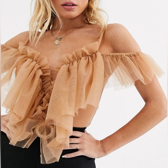 NaaNaa Extreme Ruffle Bodysuit in Cream Size 6 - Picture 1 of 5